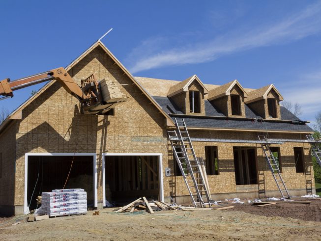 Ellington, United States - May 10, 2013; A luxury home in the process of being built in Ellington, Connecticut.